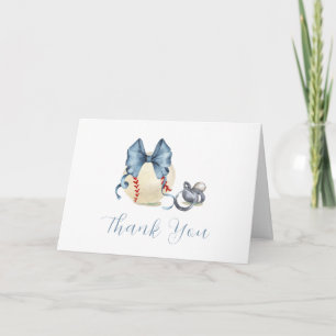 Blue Bow Pacifier Baseball Sport Baby Shower  Thank You Card