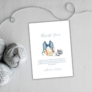 Blue Bow Pacifier Baseball Sport Boy Baby Shower Thank You Card