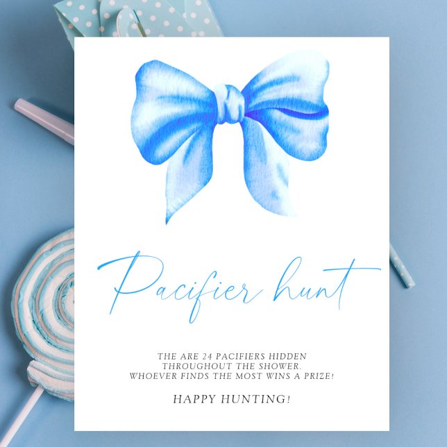 Blue bow - pacifier hunt baby shower game poster (Creator Uploaded)