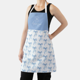 Blue Bow Pattern Monogram Personalised Apron