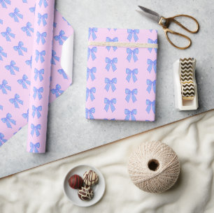 Blue bow pattern wrapping paper