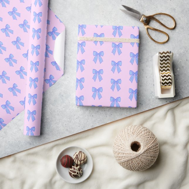 Blue bow pattern wrapping paper (Crafts)