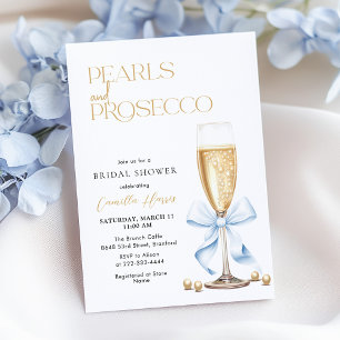 Blue Bow Pearls & Prosecco Invitation