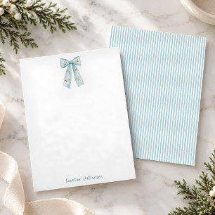 Blue Bow Personalised Script Stripe Preppy Chic Card