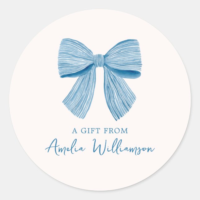 Blue Bow Personalized Classic Preppy A Gift From Round Sticker (Front)