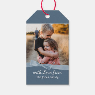 Blue Bow Photo Greeting Gift Tags