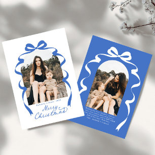 Blue Bow Photo Merry Christmas Arch Holiday Card