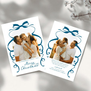 Blue Bow Photo Merry Christmas Arch Holiday Card