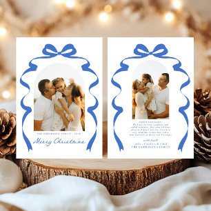 Blue Bow Photo Merry Christmas Arch Holiday Card