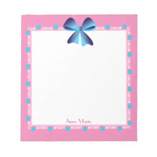 Blue Bow Pink Deco Frame Custom Notepad