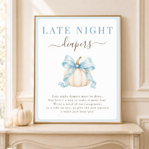 Blue Bow Pumpkin Baby Boy Late Night Diapers Sign