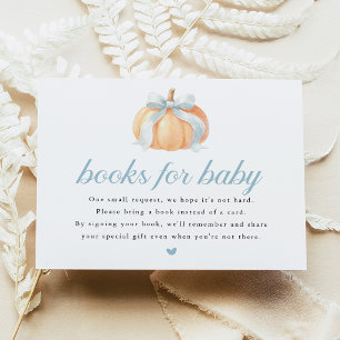 Blue Bow Pumpkin Baby Shower Books for Baby Card
