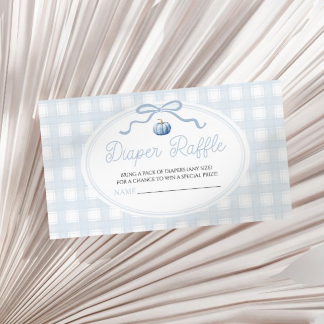 Blue Bow Pumpkin Baby Shower Diaper Raffle Enclosure Card (Creator Uploaded)