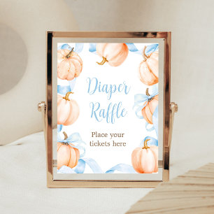 Blue Bow Pumpkin Baby Shower Diaper Raffle Sign