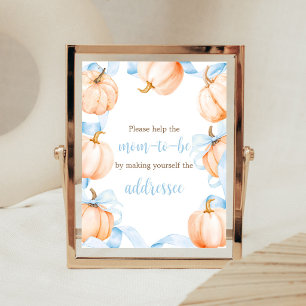Blue Bow Pumpkin Baby Shower Envelope Station Sign
