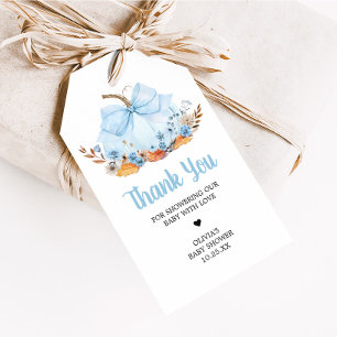Blue Bow Pumpkin Baby Shower Favour Tags