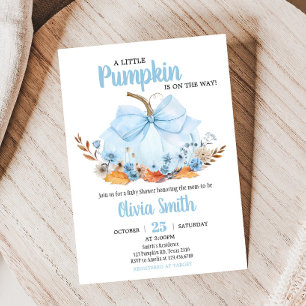 Blue Bow Pumpkin Baby Shower Invitation