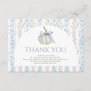 Blue Bow Pumpkin Baby Shower Thank You Card
