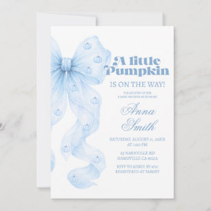 Blue Bow Pumpkin Boy Baby Shower Invitation