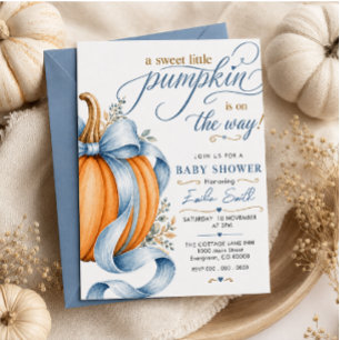 Blue Bow Pumpkin Boy Baby Shower Invitation