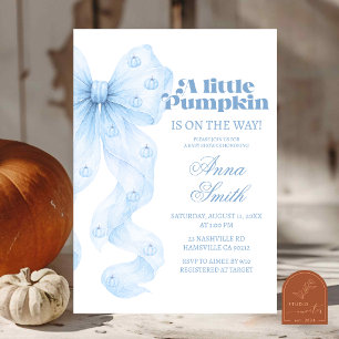 Blue Bow Pumpkin Boy Baby Shower Invitation