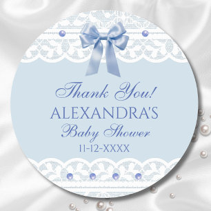 Blue Bow Regency Lace Baby Shower Thank You Classic Round Sticker