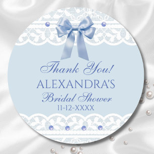 Blue Bow Regency Lace Bridal Shower Thank You Classic Round Sticker