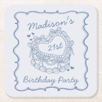 Blue Bow Retro Heart Coquette Cake Birthday