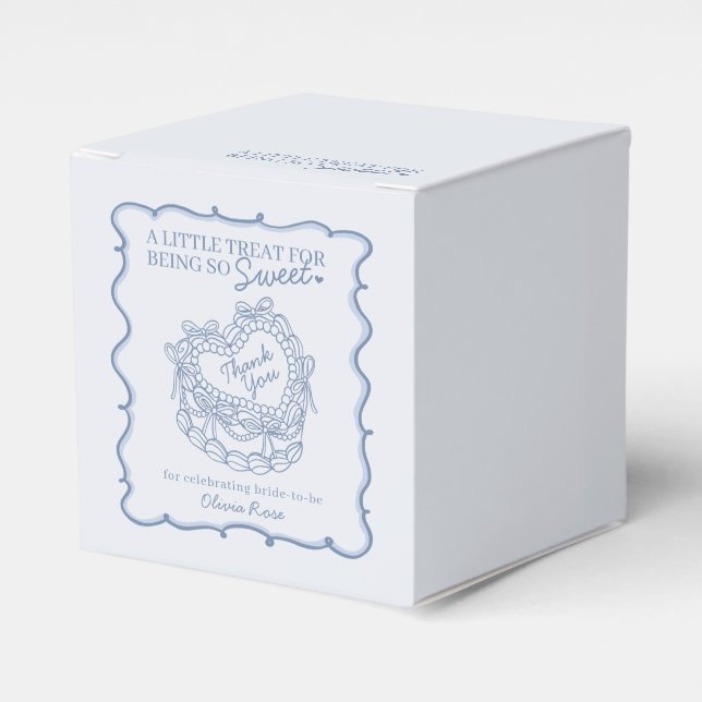 Blue Bow Retro Heart Coquette Cake Bridal Shower Favour Box (Front Side)