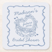 Blue Bow Retro Heart Coquette Cake Bridal Shower