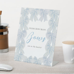 Blue Bow/Ribbon Baby Shower How Many Bows Pedestal Sign