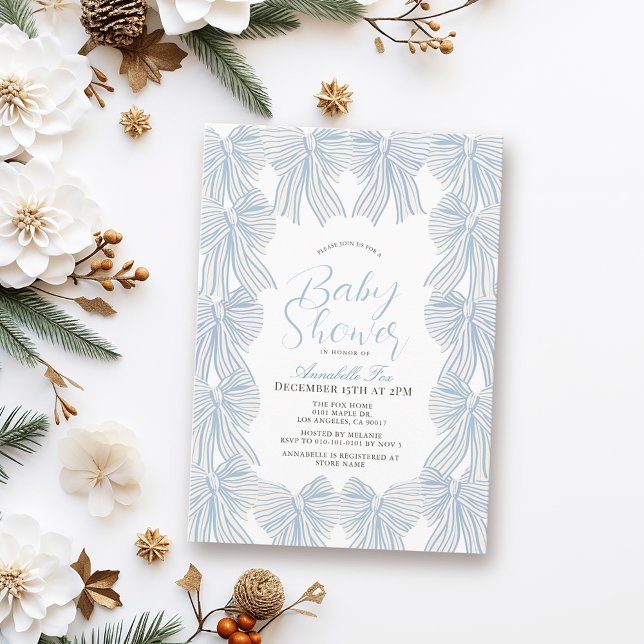 Blue Bow/Ribbon Coquette Boy Baby Shower Invitation (Creator Uploaded)