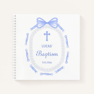Blue Bow Ribbon Frame Baptism Guest Book