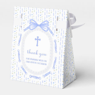 Blue Bow Ribbon Frame Floral Baptism Tent Favour Box