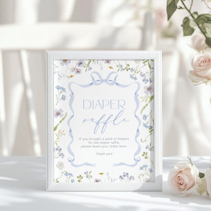 Blue Bow ribbon Wildflower Diaper Raffle  Poster