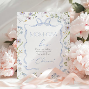 Blue Bow ribbon Wildflower Momosa bar watercolor Poster