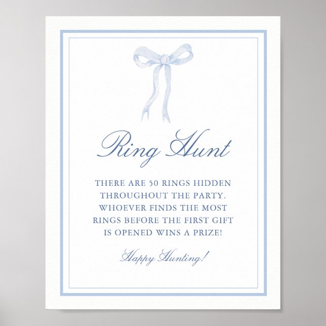 Blue Bow Ring Hunt Ring Game Bridal Shower Poster (Front)