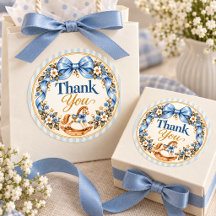 Blue Bow Rocking Horse Thank You Favour Sticker