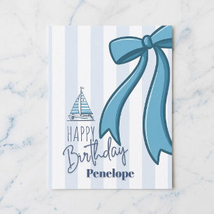 Blue Bow Sailboat Birthday Postcard