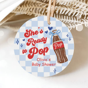 Blue Bow She's Ready to Pop Baby Shower Favour Tags