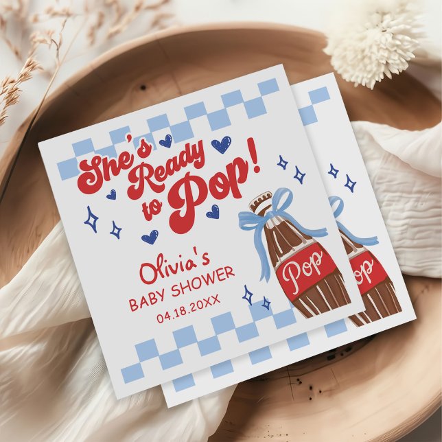 Blue Bow She's Ready to Pop Baby Shower Napkin (Creator Uploaded)