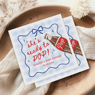 Blue Bow She's Ready to Pop Baby Shower Napkin