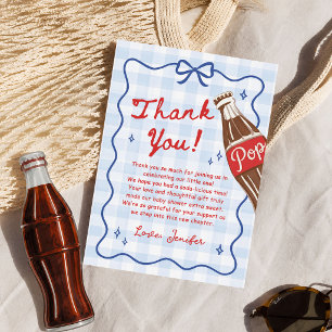 Blue Bow She's Ready to Pop Baby Shower Thank You Card