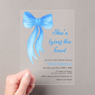 Blue Bow She's Tying the Knot Bridal Shower Acrylic Invitations