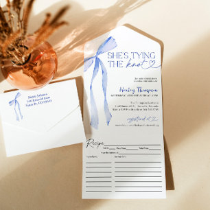 Blue Bow Shes Tying The Knot Bridal Shower  All In One Invitation