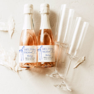 Blue Bow Shes Tying the Knot Bridal Shower Brunch Sparkling Wine Label
