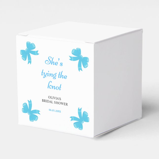 Blue Bow She's Tying The Knot Bridal Shower Favour Box (Front Side)