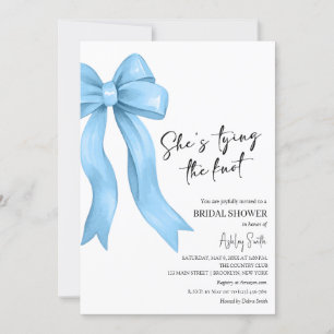 Blue Bow She's Tying the Knot Bridal Shower Invitation