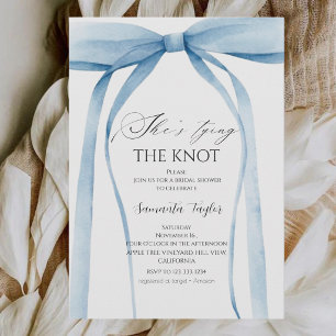 Blue Bow She's Tying the Knot Bridal Shower Invitation