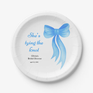 Blue Bow She's Tying the Knot Bridal Shower  Paper Plate